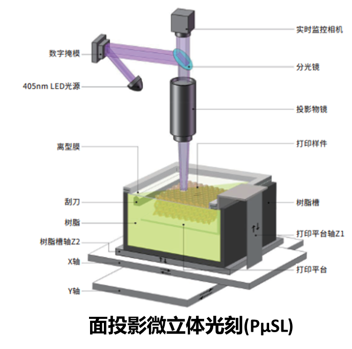 PμSL微尺度3D打印技術原理示意圖